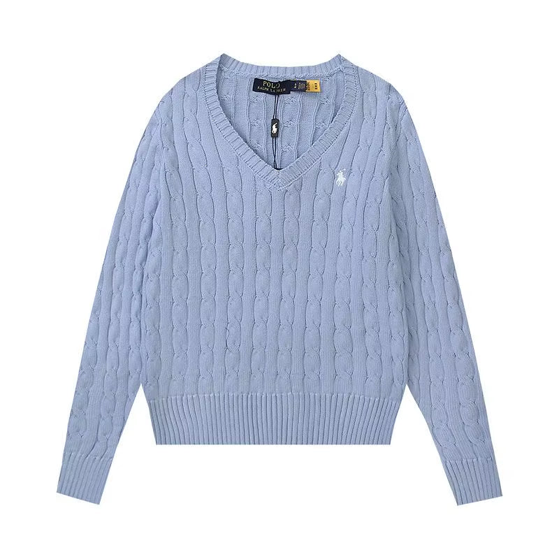 RL. Ruff Pony Embroidered V-Neck Sweater Women'S Retro Slim-Fit American Sweater Top