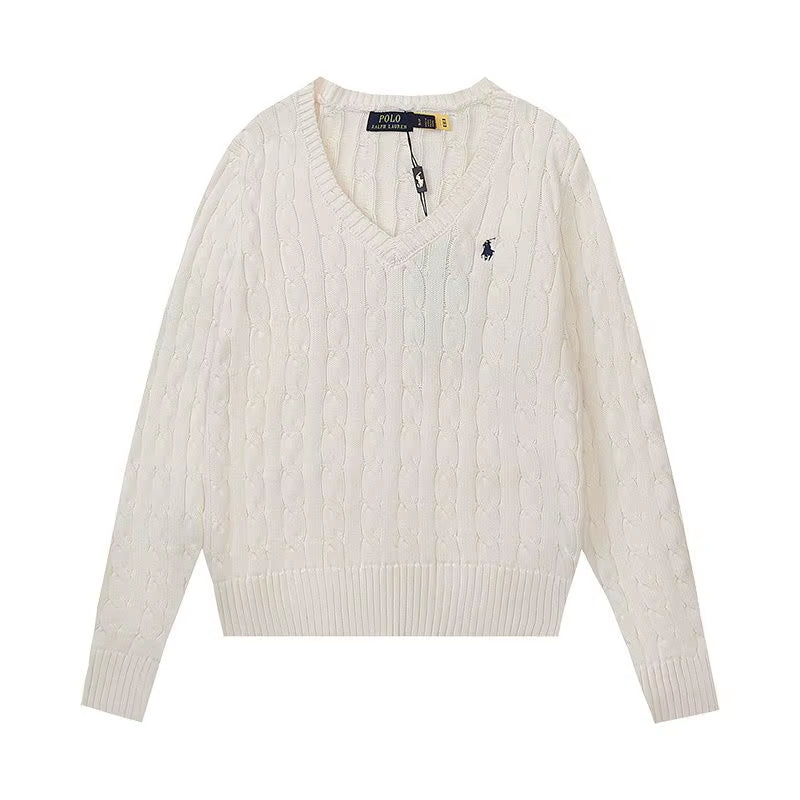 RL. Ruff Pony Embroidered V-Neck Sweater Women'S Retro Slim-Fit American Sweater Top