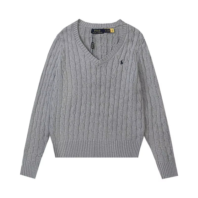 RL. Ruff Pony Embroidered V-Neck Sweater Women'S Retro Slim-Fit American Sweater Top