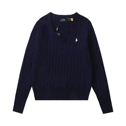 RL. Ruff Pony Embroidered V-Neck Sweater Women'S Retro Slim-Fit American Sweater Top
