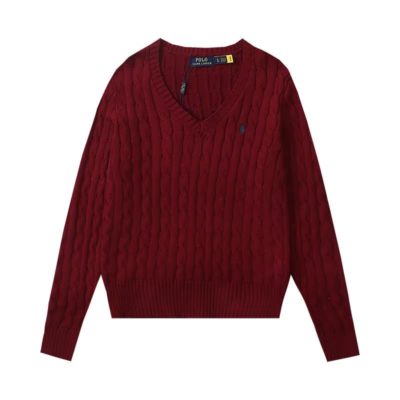 RL. Ruff Pony Embroidered V-Neck Sweater Women'S Retro Slim-Fit American Sweater Top